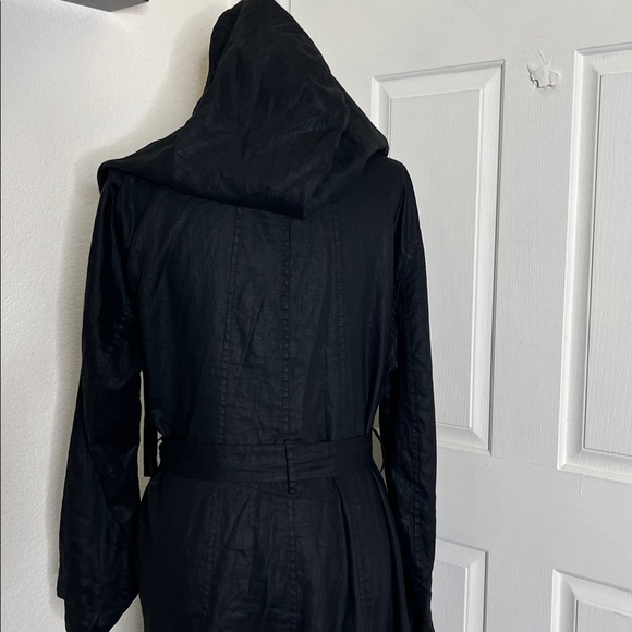 Eileen Fisher Women's Organic Linen Trench Coat Black L Lagenlook Quiet Luxury - Picture 7 of 16